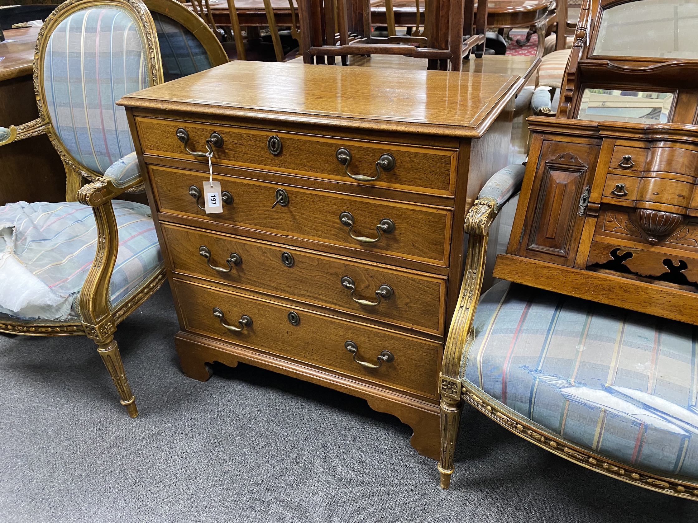 A small George III style mahogany four drawer chest, width 79cm, depth 44cm, height 79cm